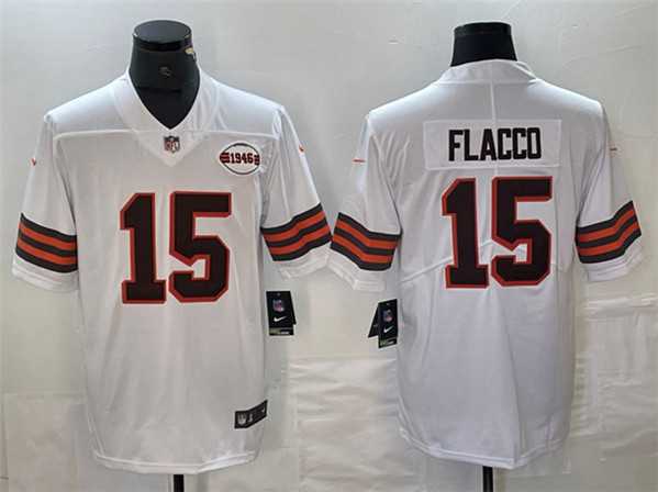 Men%27s Cleveland Browns #15 Joe Flacco White 1946 Collection Vapor Untouchable Limited Jersey
